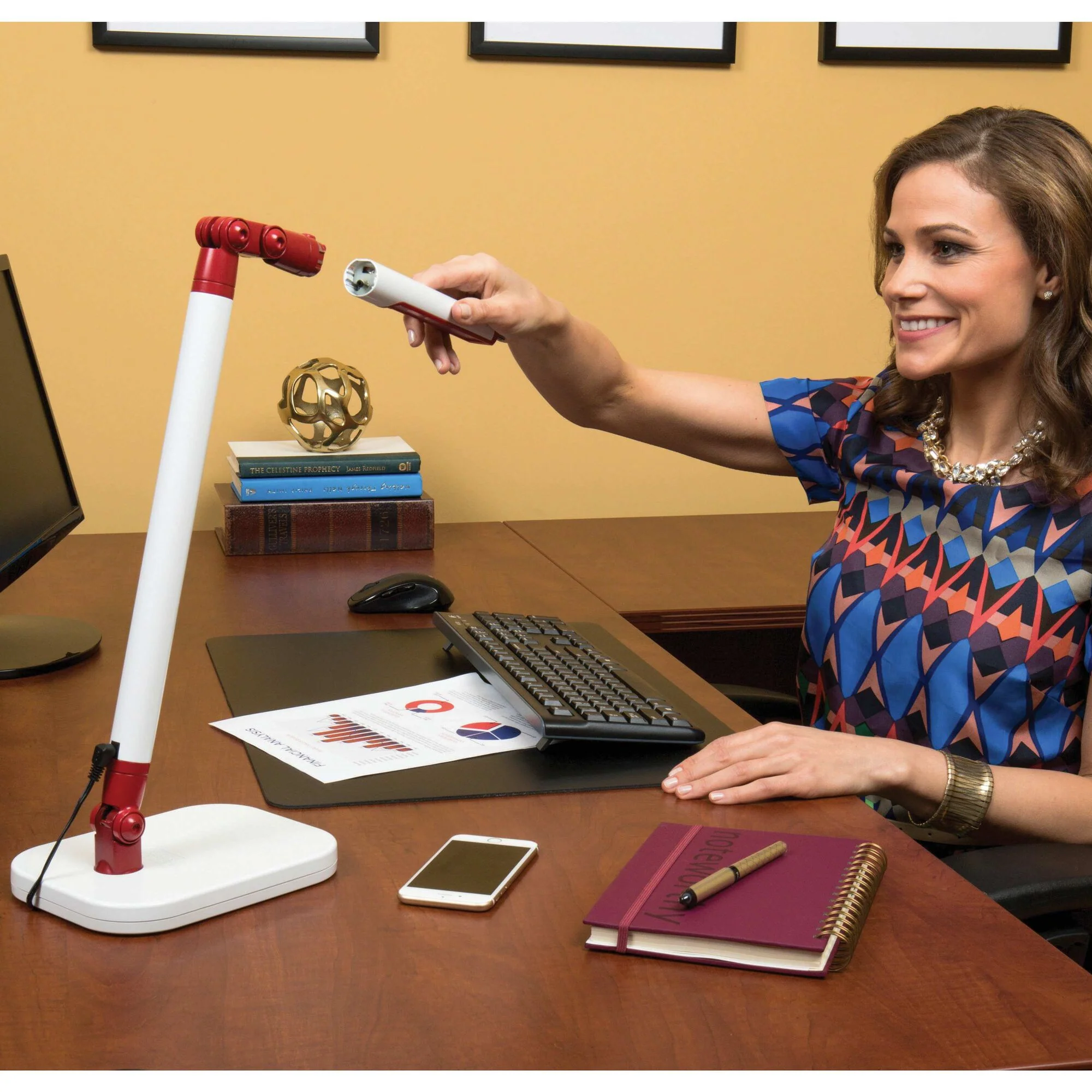 Exalt Flash Detachable Head LED Desk Lamp, White/Red