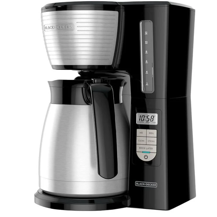 12-Cup Thermal Programmable Coffee maker, Brew Strength Selector, Black and Silver