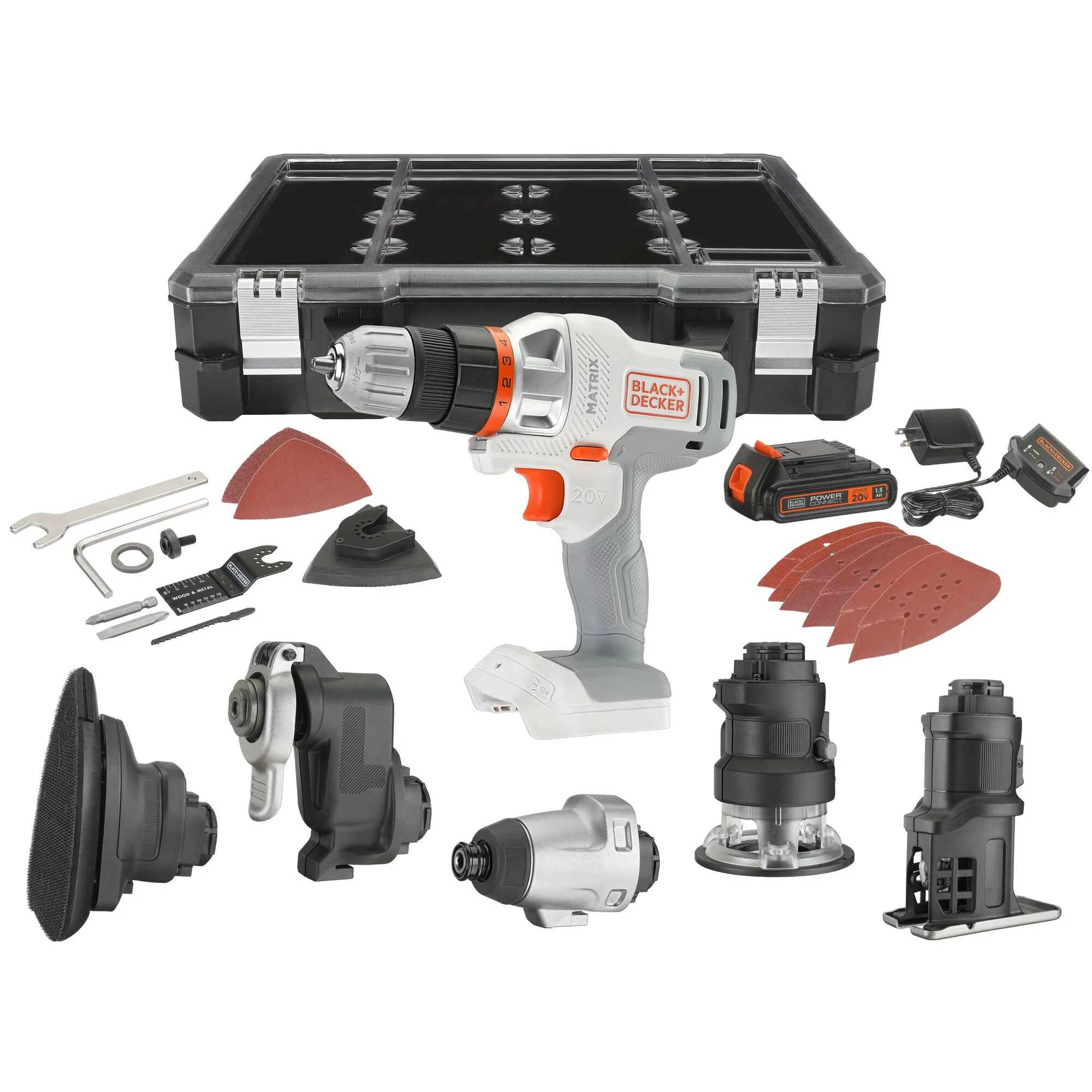 20V MAX *POWERCONNECT™ MATRIX™ Cordless Drill and 6-Piece Power Tool Combo Kit, Battery and Charger Included (White)