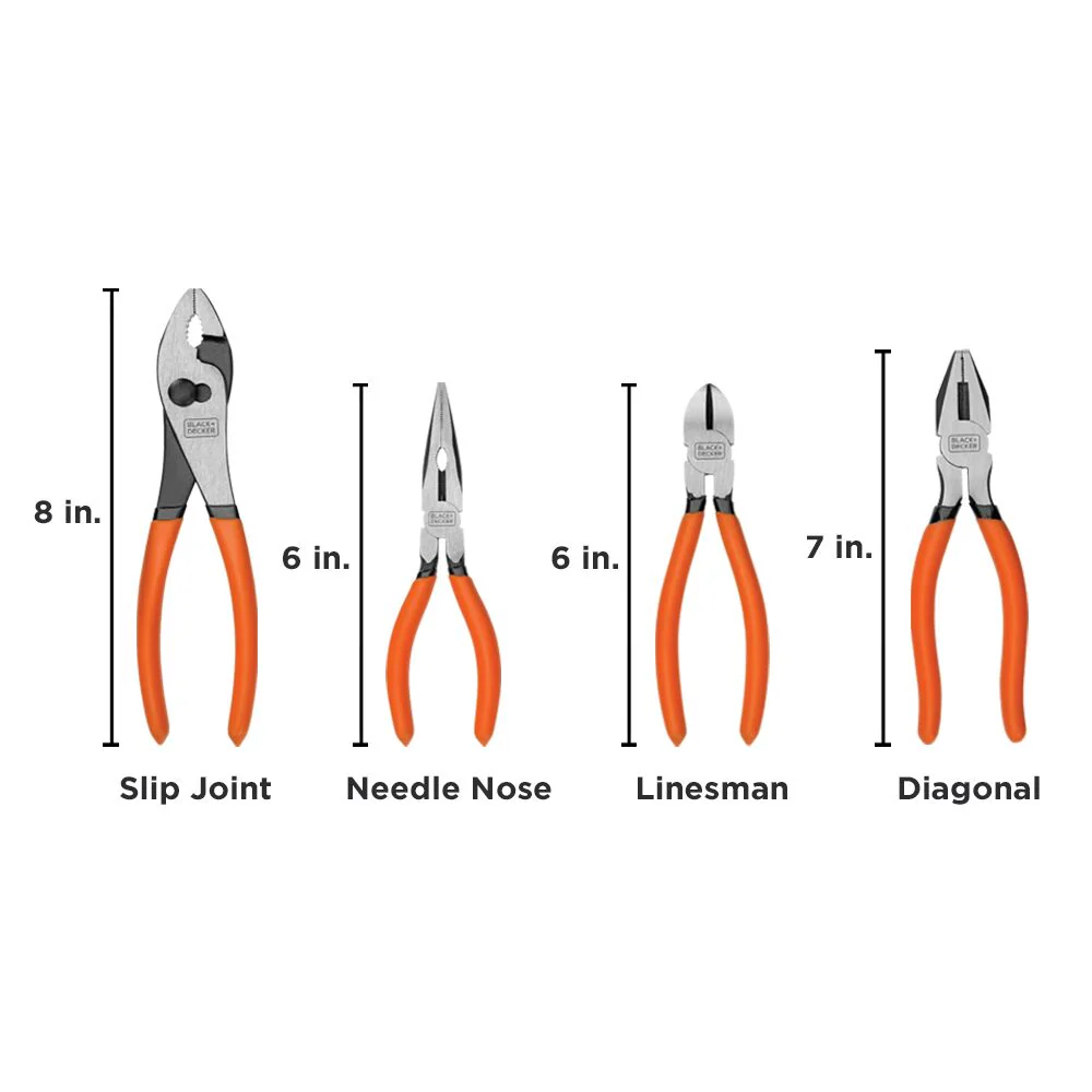 4 Piece Plier Set With Comfort Grips: 8 in, 7 in, Two 6 in.