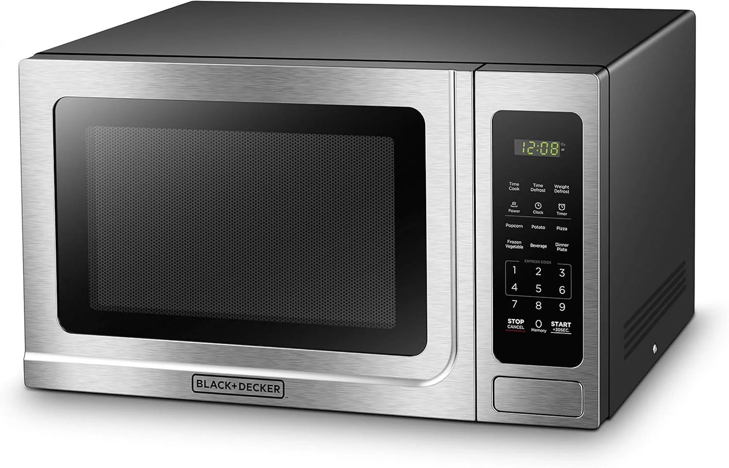 EM036AB14 Digital Microwave Oven with Turntable Push-Button Door, Child Safety Lock, Stainless Steel, 1.4 Cu.ft