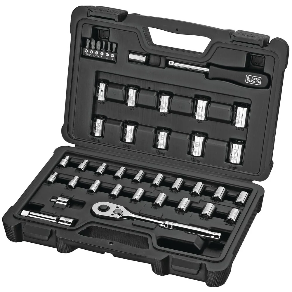 Socket Set, 40-Piece, Chrome, Carrying Case